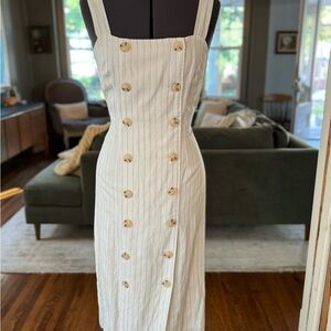 Reformation Cream Pinstripe Double-Column Button Midi Dress